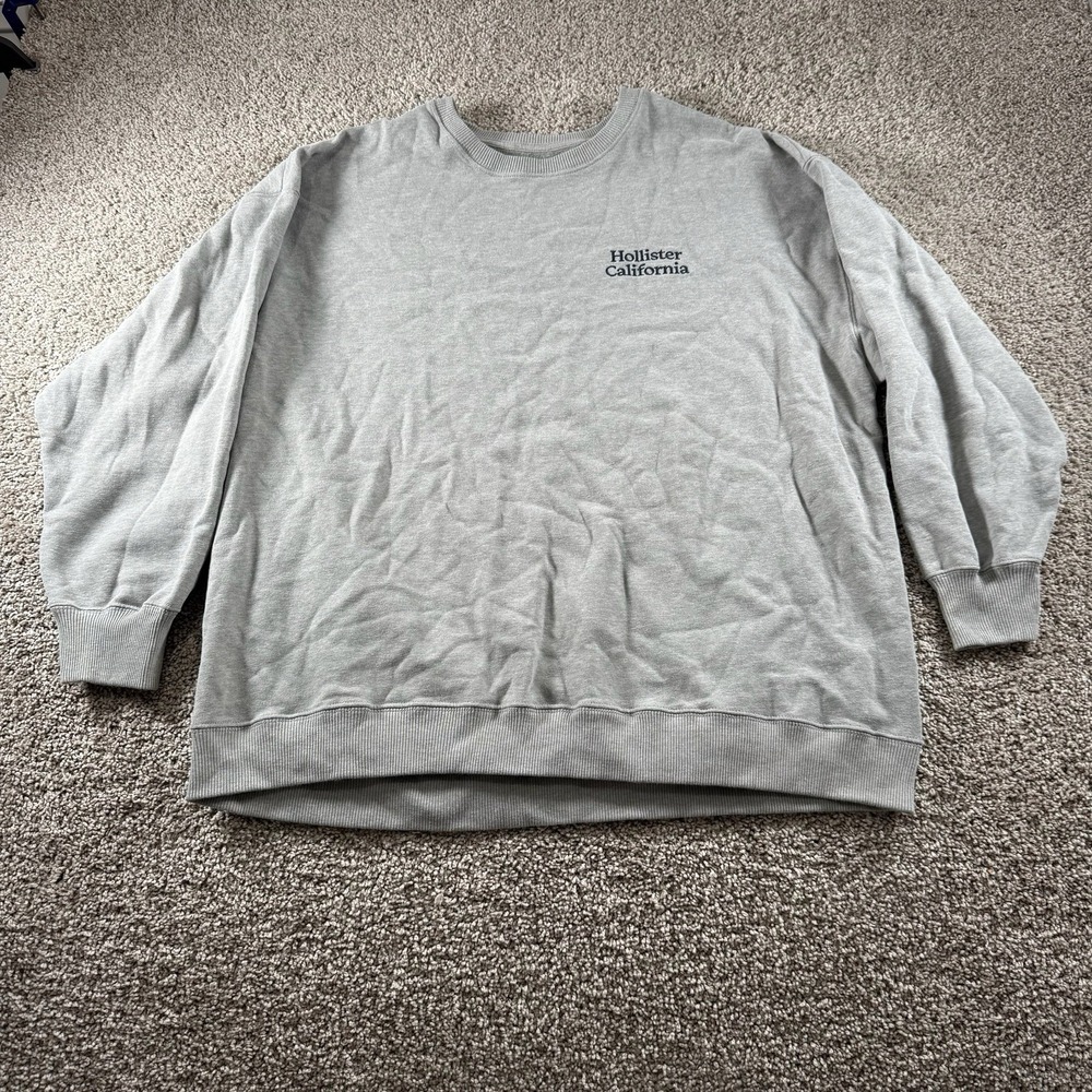Hollister Sweater Mens XL Gray Script Logo Blank Streetwear Crewneck Sweatshirt